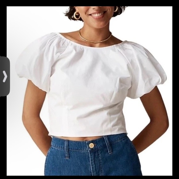 J. Crew Fitted Puff Sleeve Poplin Cropped Top Size 6 New Romantic Feminine Girly - Picture 1 of 2